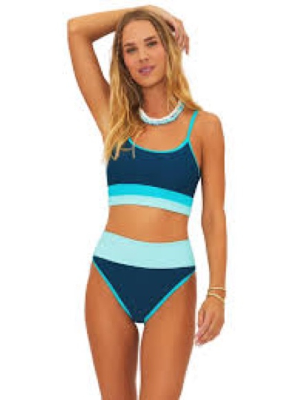 Beach Riot Colorblock Ribbed Eva Emmy 2 Piece — Navy & Aqua & Mint